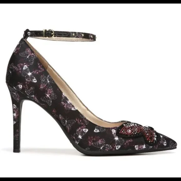 LIBBY EDELMAN Holly Butterfly Rhinestone Black Heel Pumps size 8 - Picture 7 of 14